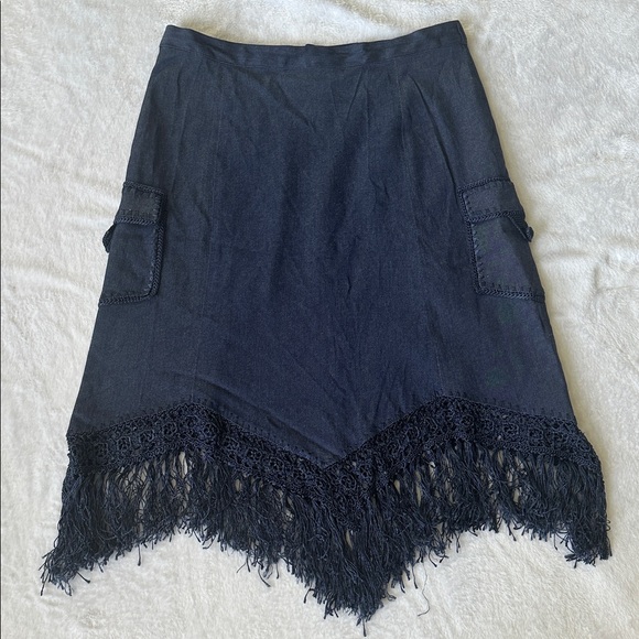 VTG Women’s Silk‎ Cotton Blend Embroidered Fringe Boho Coastal Cowgirl Skirt 14 - Picture 5 of 12